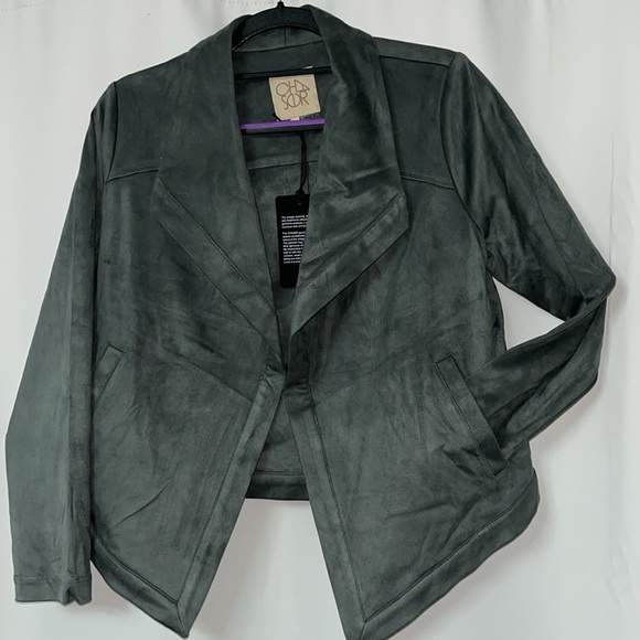 NWT Chaser Faux Suede Long Sleeve Draped Open Front Jacket blazer Gray Size S - Picture 3 of 8